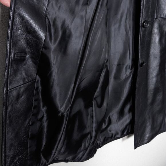 Tibor Leathers Trench Coat Genuine Leather Double Breasted Black Size M Mobwife - Picture 11 of 16